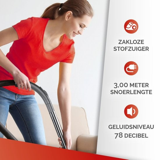 Dunlop Staubsauger ohne Beutel - 700 Watt - 2 Liter Auffangbehälter - Rot/Schwarz