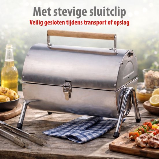 alpina Holzkohlegrill - Tragbarer Grill mit Griff - Campinggrill mit Belüftung und Verriegelungsclip - Holzkohlegrill Kompakt 38 x 30 x 19 cm - Edelstahl
