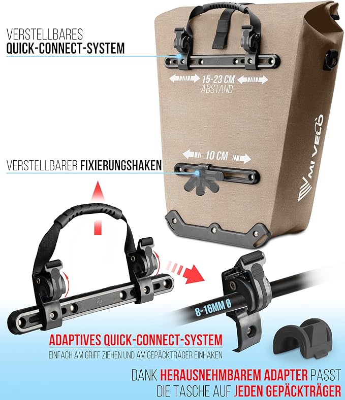 MIVELO - Packtasche - Wasserdicht - Inkl. Laptopfach & Fahrradschloss - 25 Liter - Sandbeige