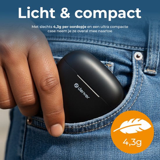 Denver Earbuds - Leichte Ohrhörer - 6 Stunden Musikgenuss - Bluetooth 5.3 - TWE48