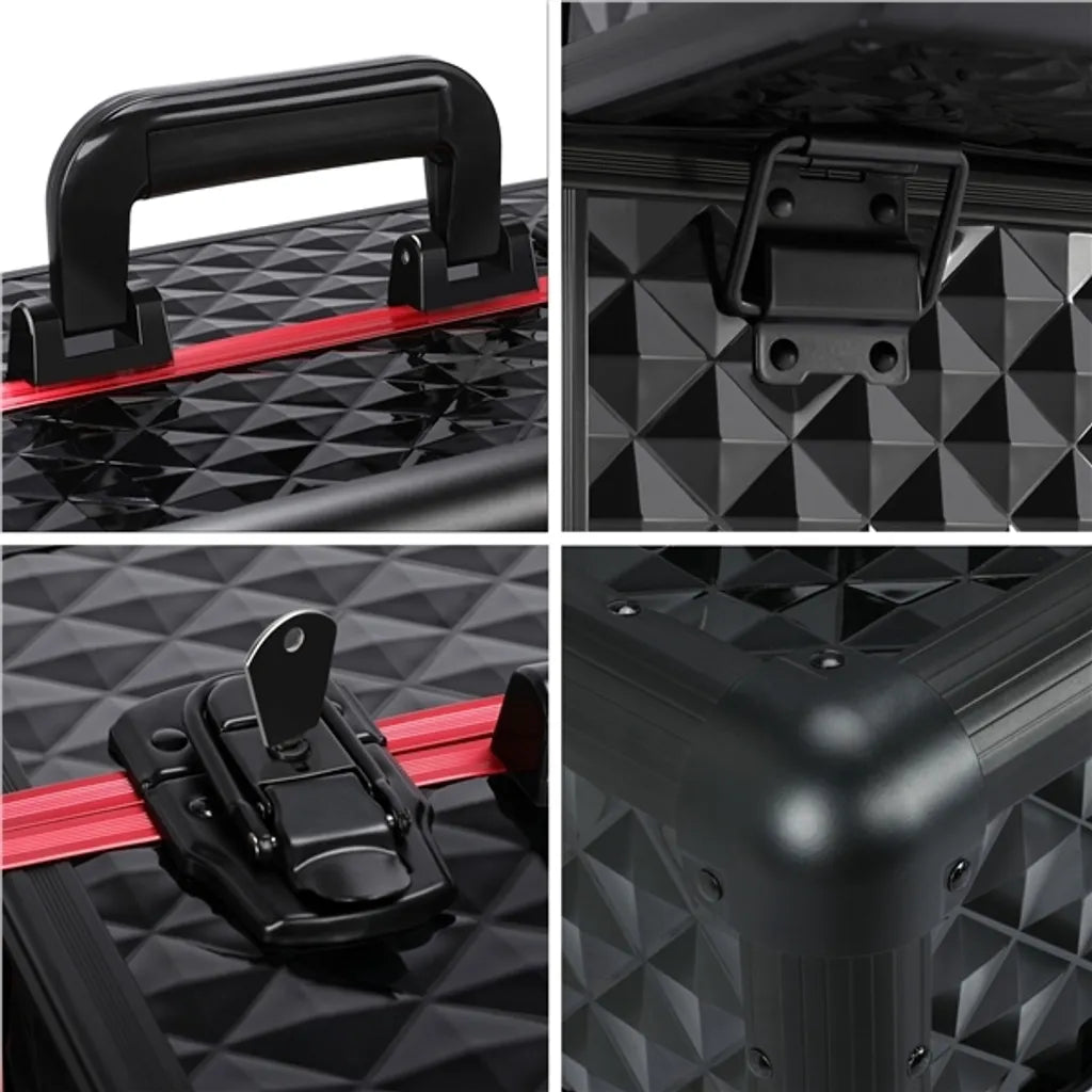 Yaheetech Make-up-Trolley mit Schublade und Teleskopgriff – Schwarz/Silber – 34,5 x 24,5 x 55,5 cm