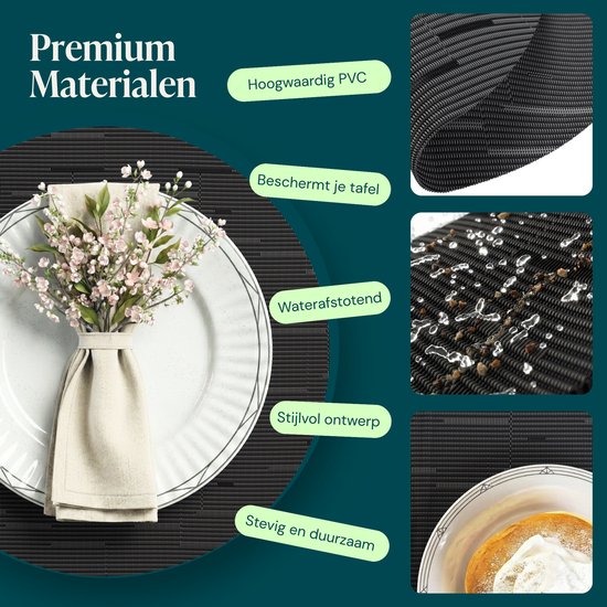 Castagnola Tischsets – Tischset aus Kunststoff – Untersetzer – Tischsets aus Kunststoff und PVC – 6 Stück – Durchmesser 37 cm – Schwarz