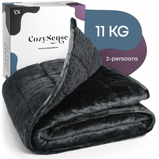 CozySense® Gewichtsdecke 11 kg - 2-Personen - Gewichtsdecke - Gewichtsdecke - GLASS-Flow® Druckverteilung - Gewichtsdecke - Flanell-Samt & Sherpa - Schwarz