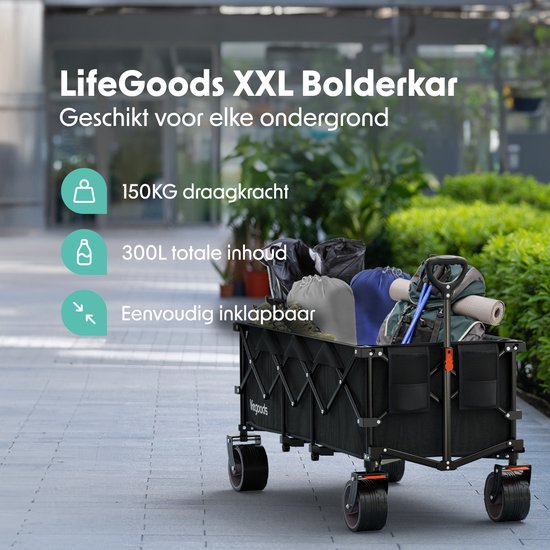 LifeGoods Wagon - XXL - faltbar - 300L - 150KG Tragfähigkeit - Schwarz