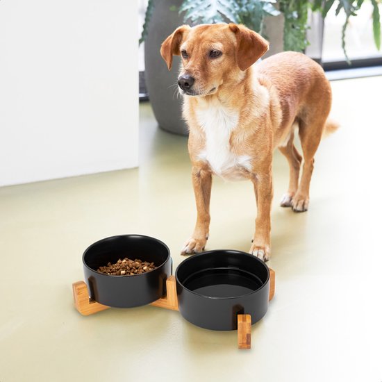 S.old Futternapf und Trinknapf - Mit Ständer - 2x 800 ml - Größe M - Schwarz