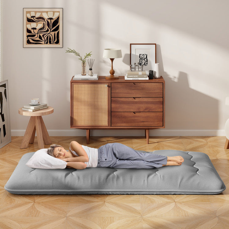 Bequeme Futonmatratze Twin Size 80" x 39" - Grau mit waschbarem Bezug und Tragetasche
