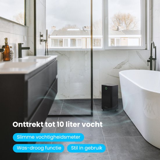Auronic Luftentfeuchter – Compact-Serie – 10 l pro Tag – 2 l Wassertank – Wasch- und Trocknungsfunktion – Schlafzimmer, Badezimmer und Wohnzimmer – Luftentfeuchter für den Hausgebrauch – Schwarz