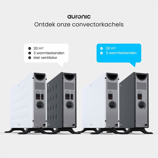 Auronic Konvektorheizung - 2000W - Elektrische Heizung - Schlafzimmer, Wohnzimmer oder Zuhause - Heizung - Schwarz