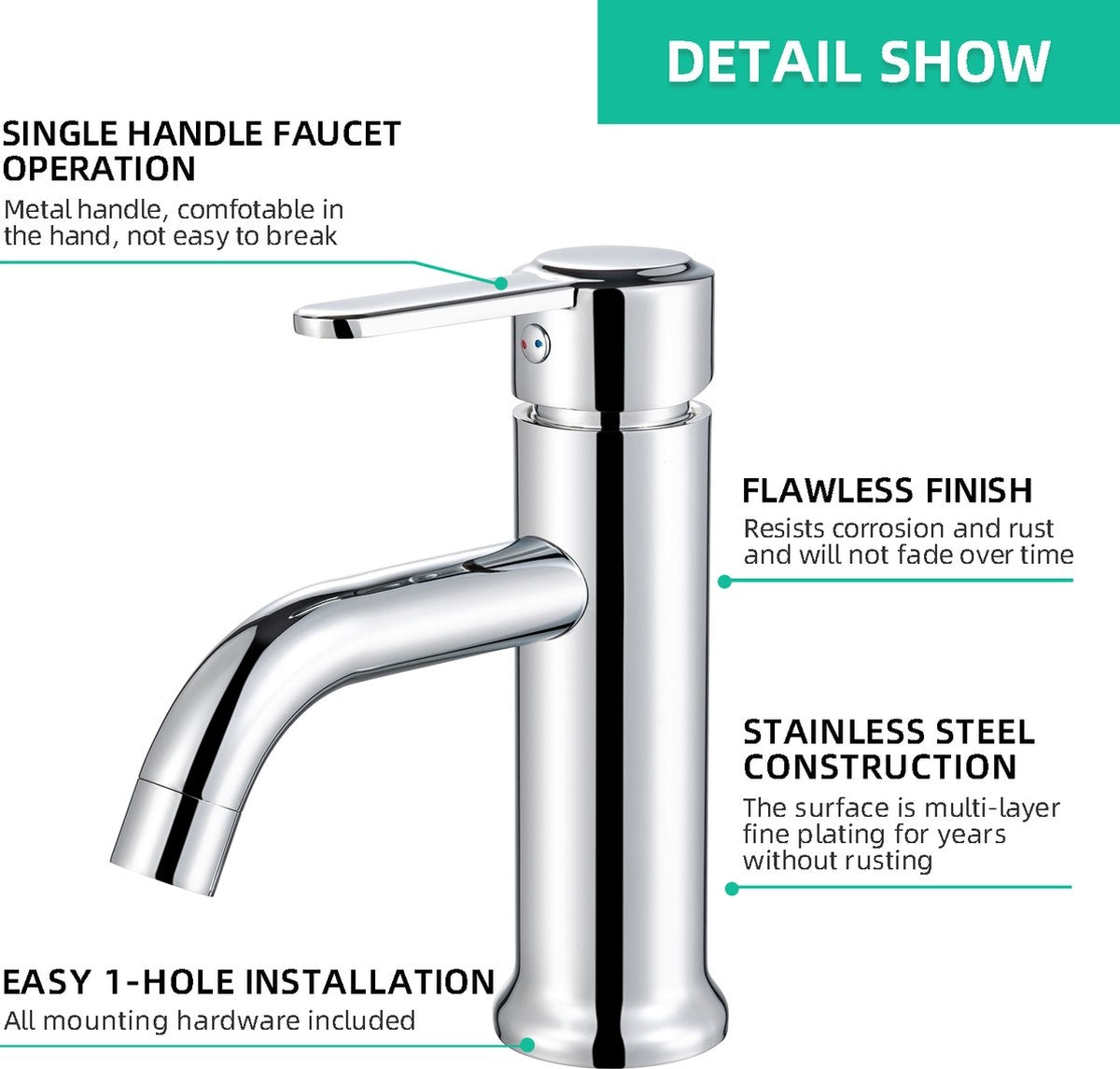 Inspire Badarmatur Silber inklusive Anschlüsse - Waschtischarmatur - Edelstahl - Silber