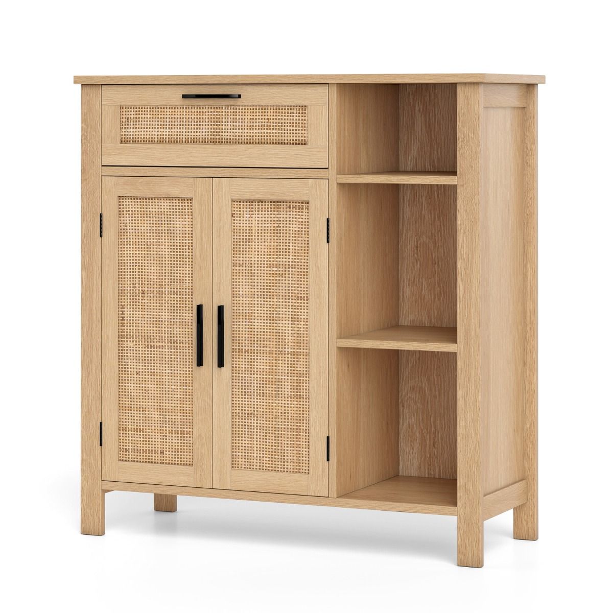 Coast Holzkommode – Türen und Schublade aus Rattan – Verstellbares Regal – Naturfarben 75 x 30 x 80 cm