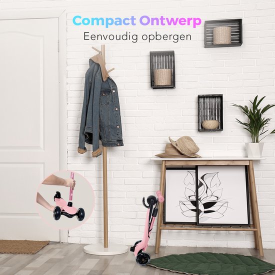 LifeGoods - HappyStep - Kinder-Roller - Schritt 2-5 Jahre - 3 leuchtende LED-Räder - höhenverstellbar - Jungen/Mädchen - Pastellrosa