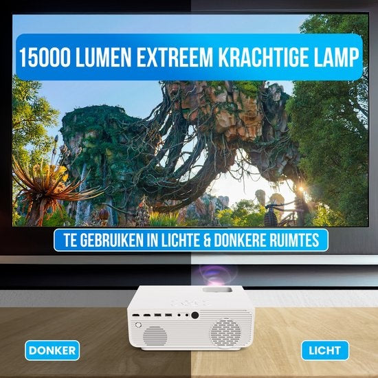 Strex - Beamer - 1080P Full HD - 15000 Lumen - Kabellos - Inklusive Tasche/Projektionsleinwand - WiFi - Bluetooth - Weiß