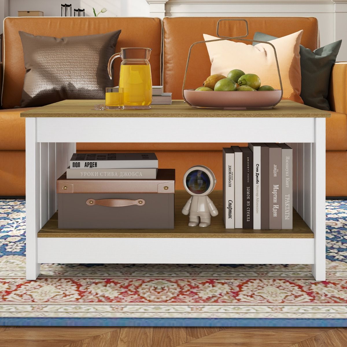 Coast Couchtisch aus Holz – 2-stöckig – Stauraum – Natur und Weiß – 80 x 80 x 45 cm