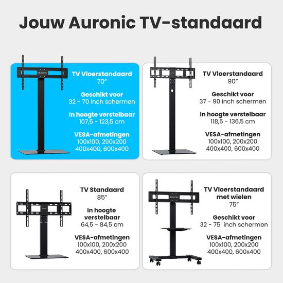 Auronic TV Stand - TV-Fuß - drehbar - verstellbar - geeignet für gebogene Bildschirme - bis zu 85 Zoll - schwarz