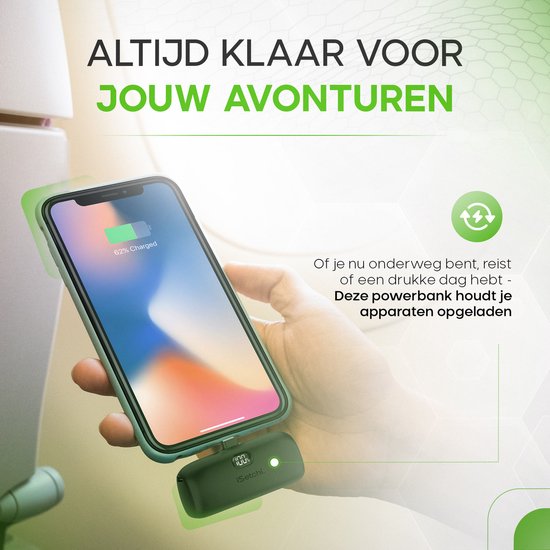 iSetchi Mini Powerbank 5000 mah - Kompakte Größe - Externer Akku - Integriertes Kabel - Notfallpaket - Lightning Kabel - LED Anzeige - Geeignet für iPhone - Schwarz