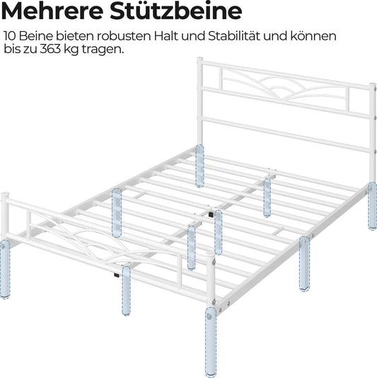 Yaheetech Bettrahmen 140 × 200 cm - Weißes Metall - Mit Wolkenmuster Kopf- und Fußteil und 32 cm Stauraum