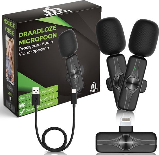 MATTI - 2-in-1 Drahtloses Mikrofon - Mikrofon iPhone - Krawattennadelmikrofon - schwarz