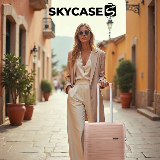 SKYCASES Travelin' Charm Handgepäck Koffer - 40L - Zahlenschloss - 35x21x54 cm - Leicht & Langlebig - Inklusive gratis Tasche - Hellrosa