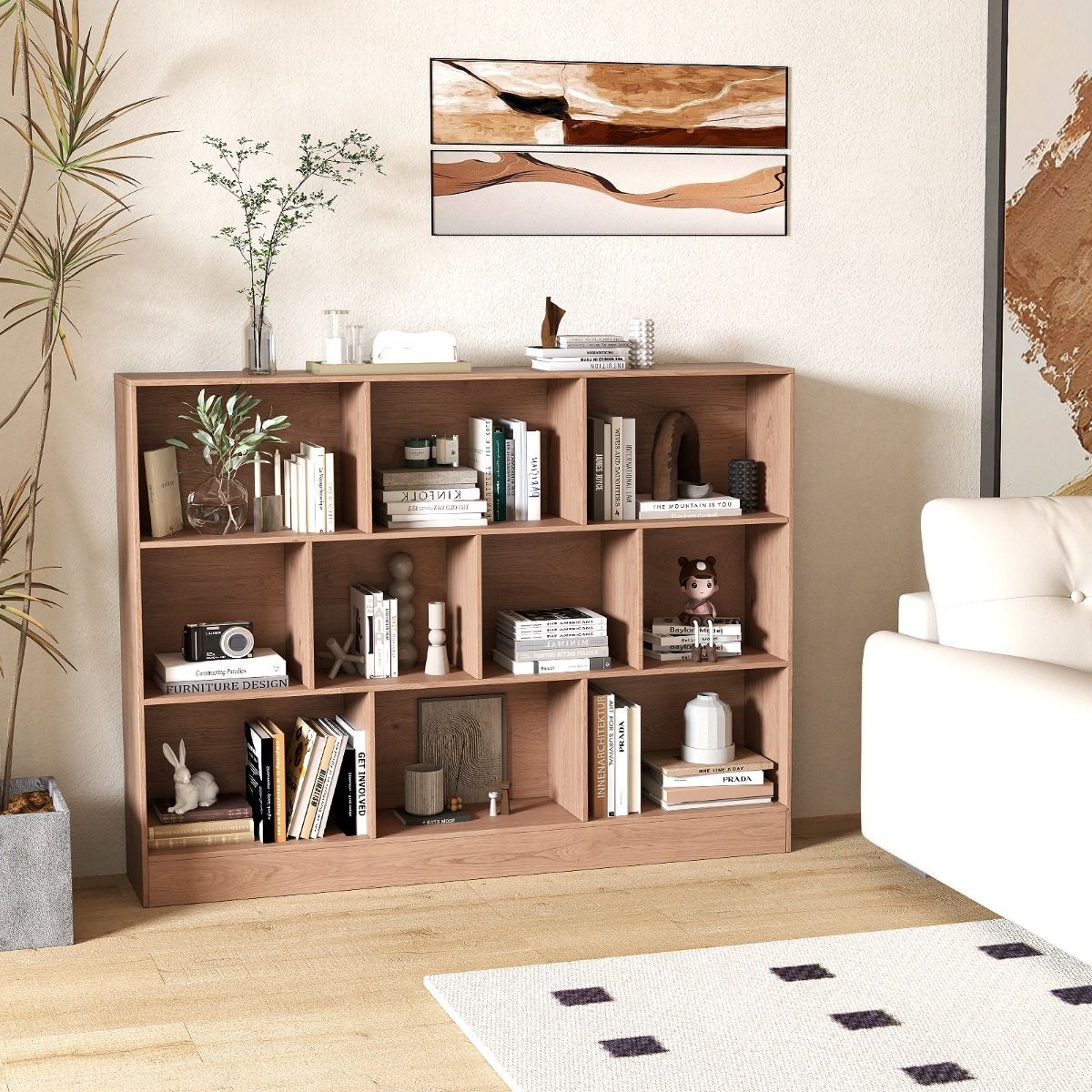 Coast Bücherregal – 10 offene Fächer – 3 Ebenen – 140 cm – Naturholz