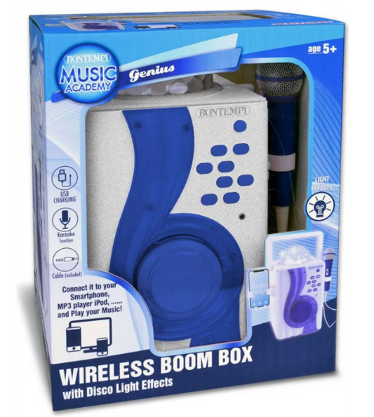 Bontempi Wireless Karaoke Boom Box mit Disco Licht - 23 x 10 x 28 cm - Weiß mit Blau