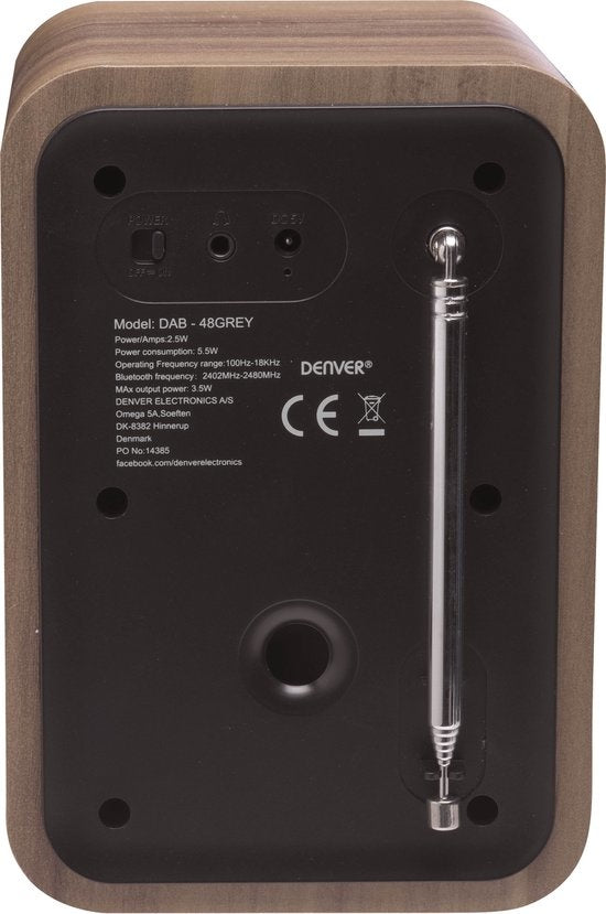 Denver - DAB48 - DAB+ Radio - Bluetooth/ FM - LCD-Bildschirm - Grau/ Braun