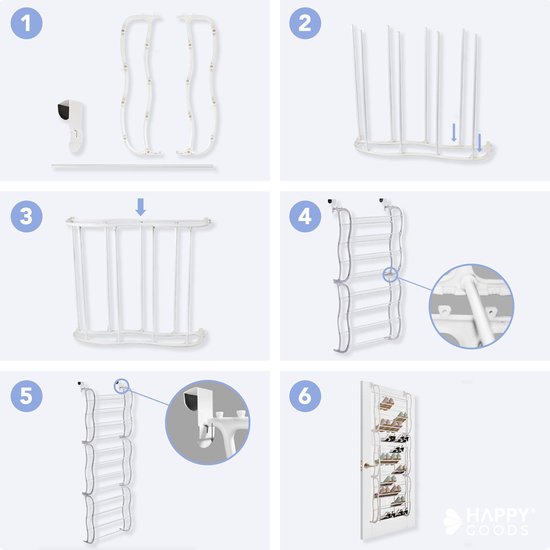 Happy Goods - XXL Schuhregal - 40 Paar Schuhe - Aufbewahrungsregal - Stumpfe und blickdichte Tür - Schuhschrank - Hängendes Schuhregal - Metall - Hängende Aufbewahrung - Schuhaufbewahrungssystem - Schuhschrank - Weiß - Kunststoff - 12 Lagen - Trainer - Or