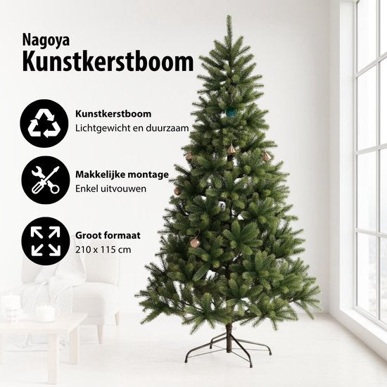 Black Box Trees Nagoya – Weihnachtsbaum mit naturgetreuen Nadeln und vollem Wuchs – Weihnachtsdekoration für den Innenbereich – Rundbaum mit leicht verschneiten Zweigen – H 210 x Ø 115 cm – Grün