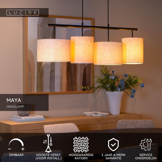 Lucide MAYA – Hängeleuchte – 4xE27 – Beige – Japandi