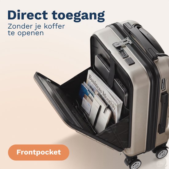 TRVLMORE Reisekoffer – 54 x 37 x 23 cm – mit Frontfach – 44 l – TSA-Schloss – 4 Rollen – Champagner