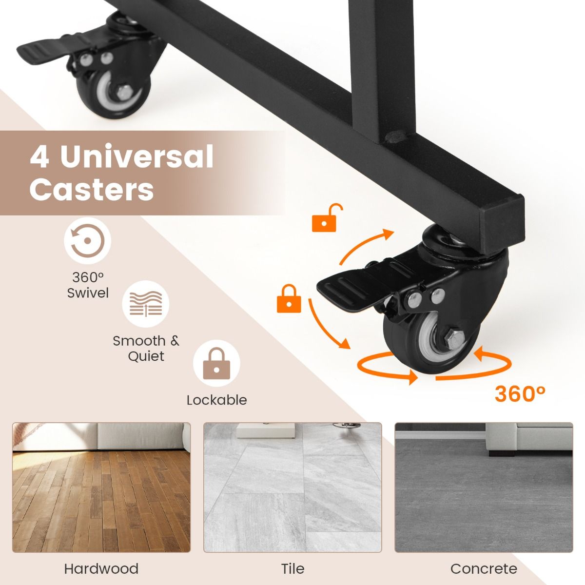 Coast Mobiler Computertisch – ausziehbare Tastaturablage – Ablagefach und Haken – rustikales Braun 80 x 50 x 78 cm