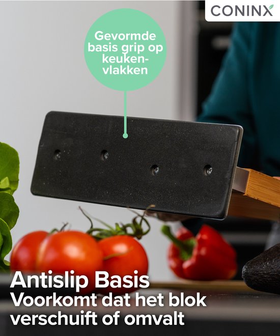 Coninx Vertico Messerblock, magnetisch – Messermagnet mit Messerschärfer – Sockel aus Edelstahl – beidseitiger Magnet – Messerblock ohne Messer – Edelstahl / Akazienholz