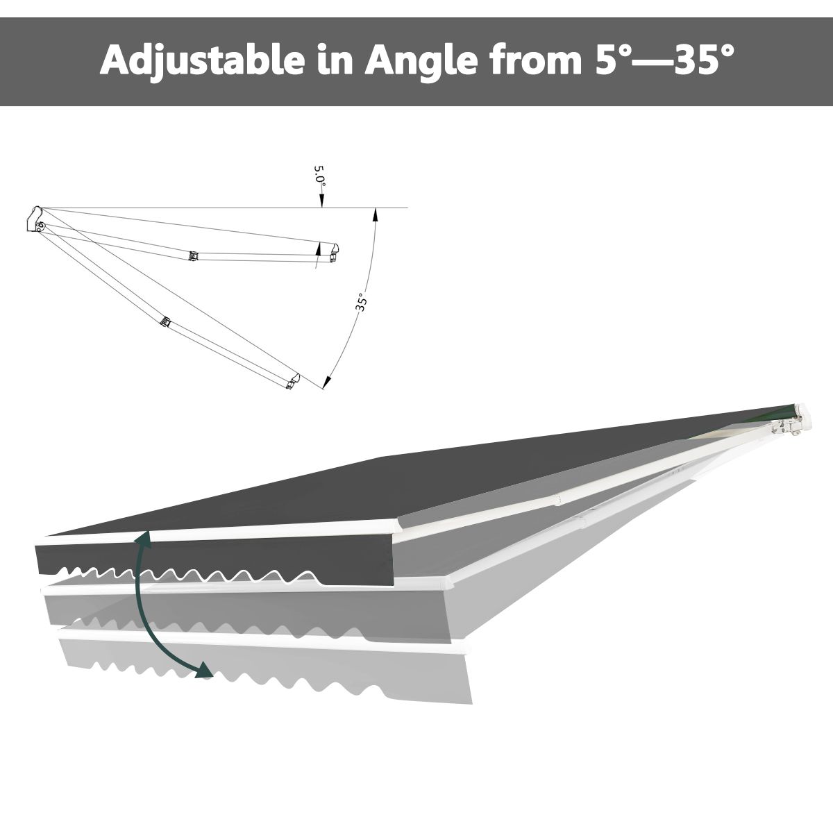 Coast ausziehbare Terrassenmarkise - 4 x 2,5 m - Mit Kurbel und Aluminiumgestell - Grau