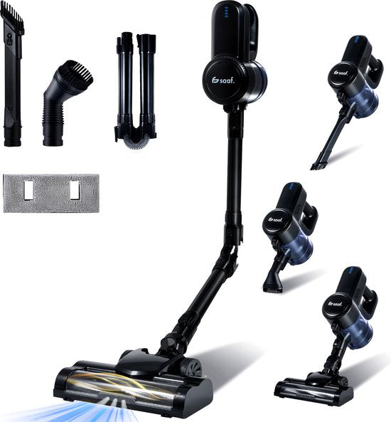 Saaf G90 Stabstaubsauger mit Wischfunktion - 8-teiliges Set mit biegbarem Griff - 26.500Pa - Staubsauger ohne Beutel - 200W - Kabellos - Schwarz