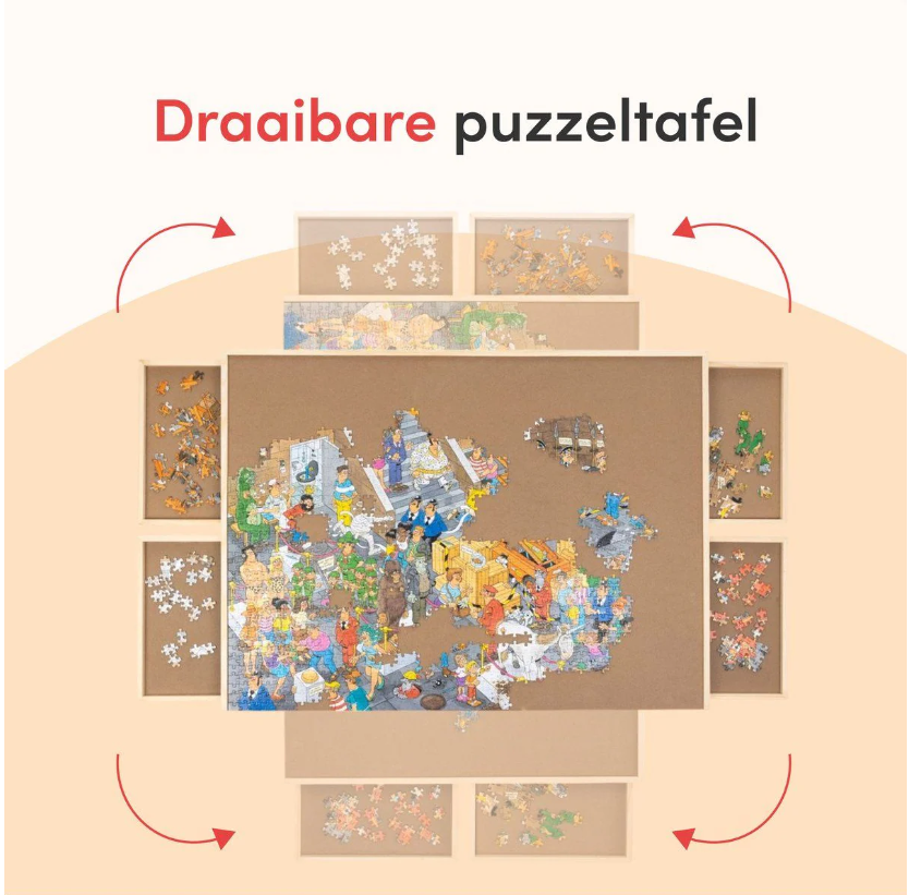 DIYDash Drehbarer Puzzletisch mit Aufbewahrungssystem - 1500 Teile - 4 Schubladen - Kiefernholz