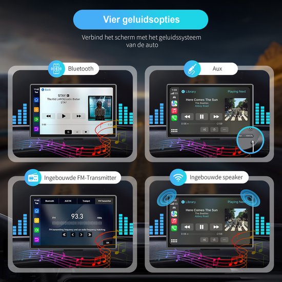 Strolox CarPlay-Bildschirm 9 Zoll – Kompatibel mit Apple CarPlay und Android Auto – Drahtlos – Navigationssystem – Universelles Auto-Stereo-Bluetooth – USB-C-Anschluss – 2 Befestigungshalterungen – 2024
