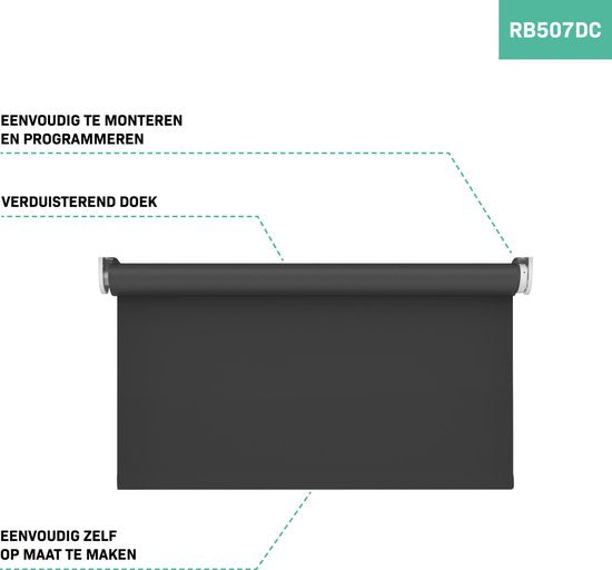 VONROC SMART BLINDS - Elektrisches Rollo - Verlängerung - 150 x 190 - Schwarz - Ohne Fernbedienung und Ladekabel