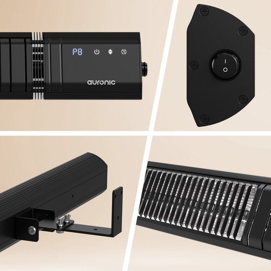 Auronic Terrassenstrahler - Infrarotheizung - Touch Display - 15m2 - Elektrisch - 2500W - Fernbedienung - 9 Stufen - Schwarz