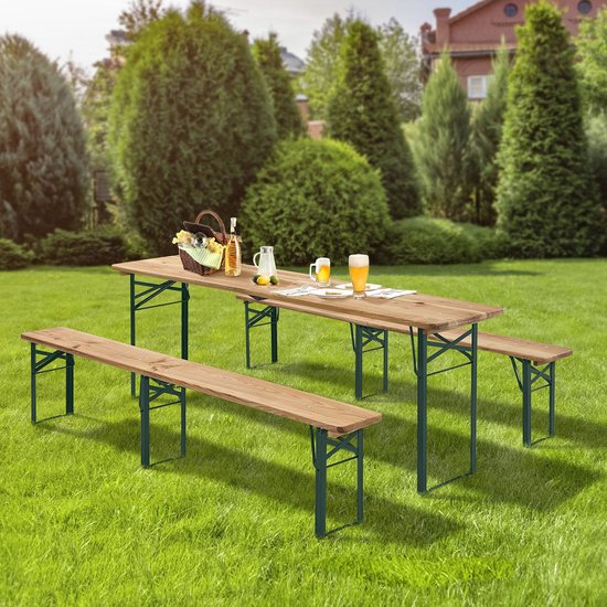 Holz-Picknicktisch / Biertisch Passau - 3-teilig - 220cm - klappbar - stabil - Holzfarbe