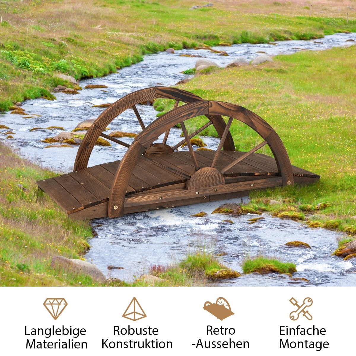Coast Garden Bridge aus Holz Teichbrücke mit doppeltem Halbrad-Geländer 101 x 48,5 x 38 cm
