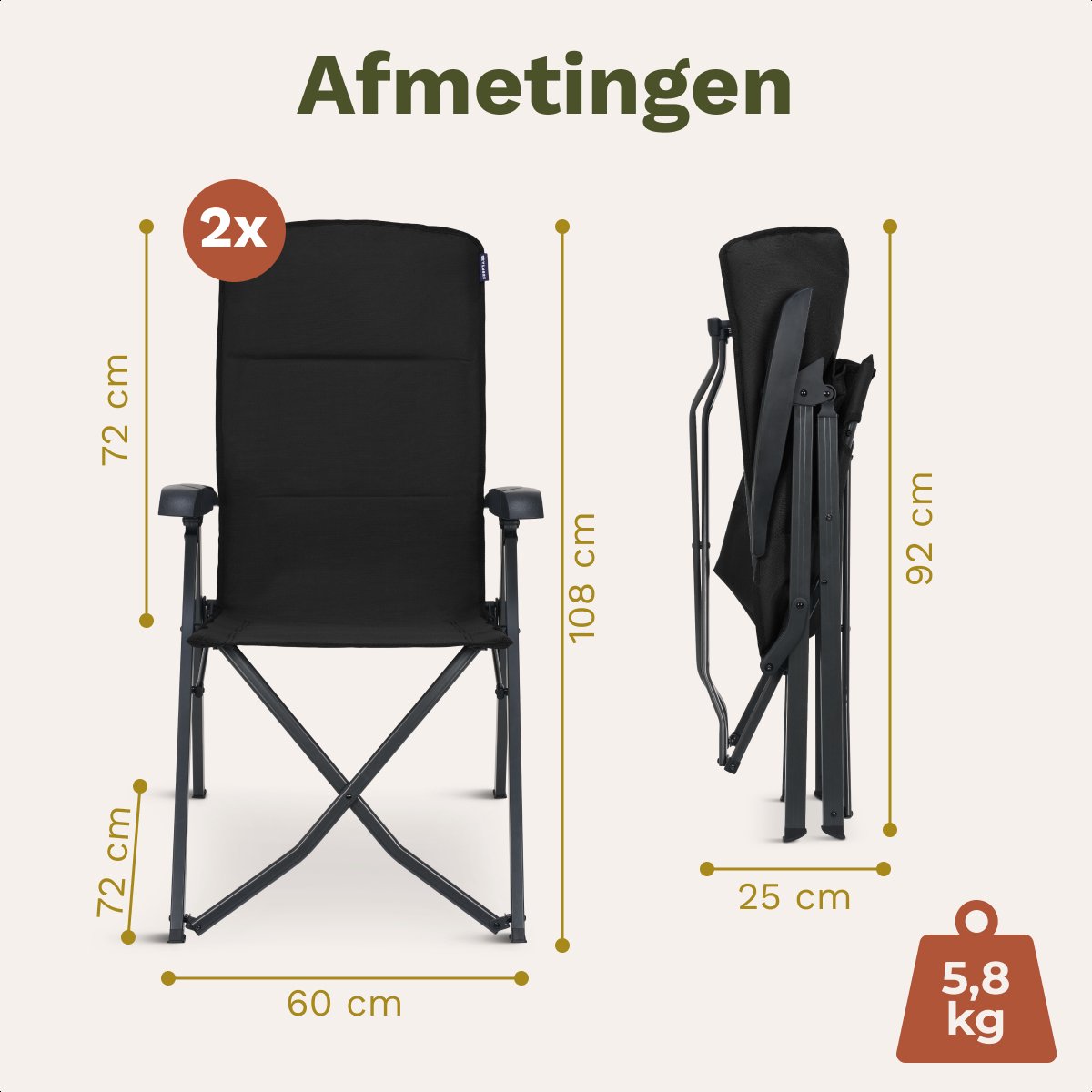 TRVLMORE Luxus Campingstühle 2er Set - faltbar - 150KG Tragkraft - verstellbare Rückenlehne - inklusive Tragetasche - Schwarz