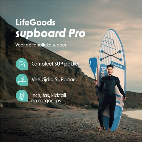 LifeGoods PaddlePro SUP Board Pro - Pro Set - Aufblasbares Paddle Board - Max. 150KG - 320x81cm - Himmelblau