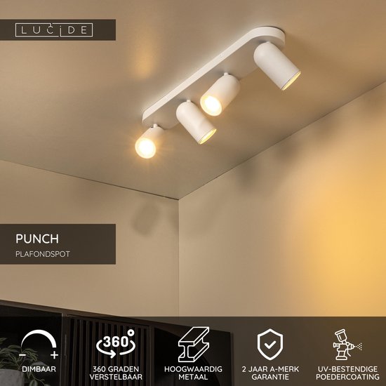 Lucide PUNCH – Deckenstrahler (Deckenleuchte) – 4xGU10 (MR16) – Weiß