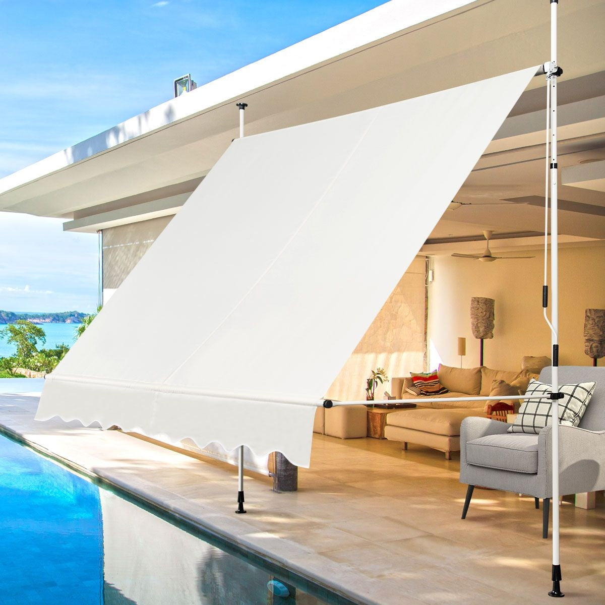 Coast Ausziehbares Vordach Sonnenvordach mit manueller Kurbel-Höhenverstellung 250 x 120 cm beige