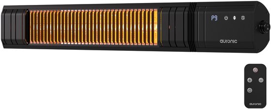 Auronic Terrassenstrahler - Infrarotheizung - Touch Display - 10m2 - Elektrisch - 2000W - Fernbedienung - 9 Stufen - Schwarz