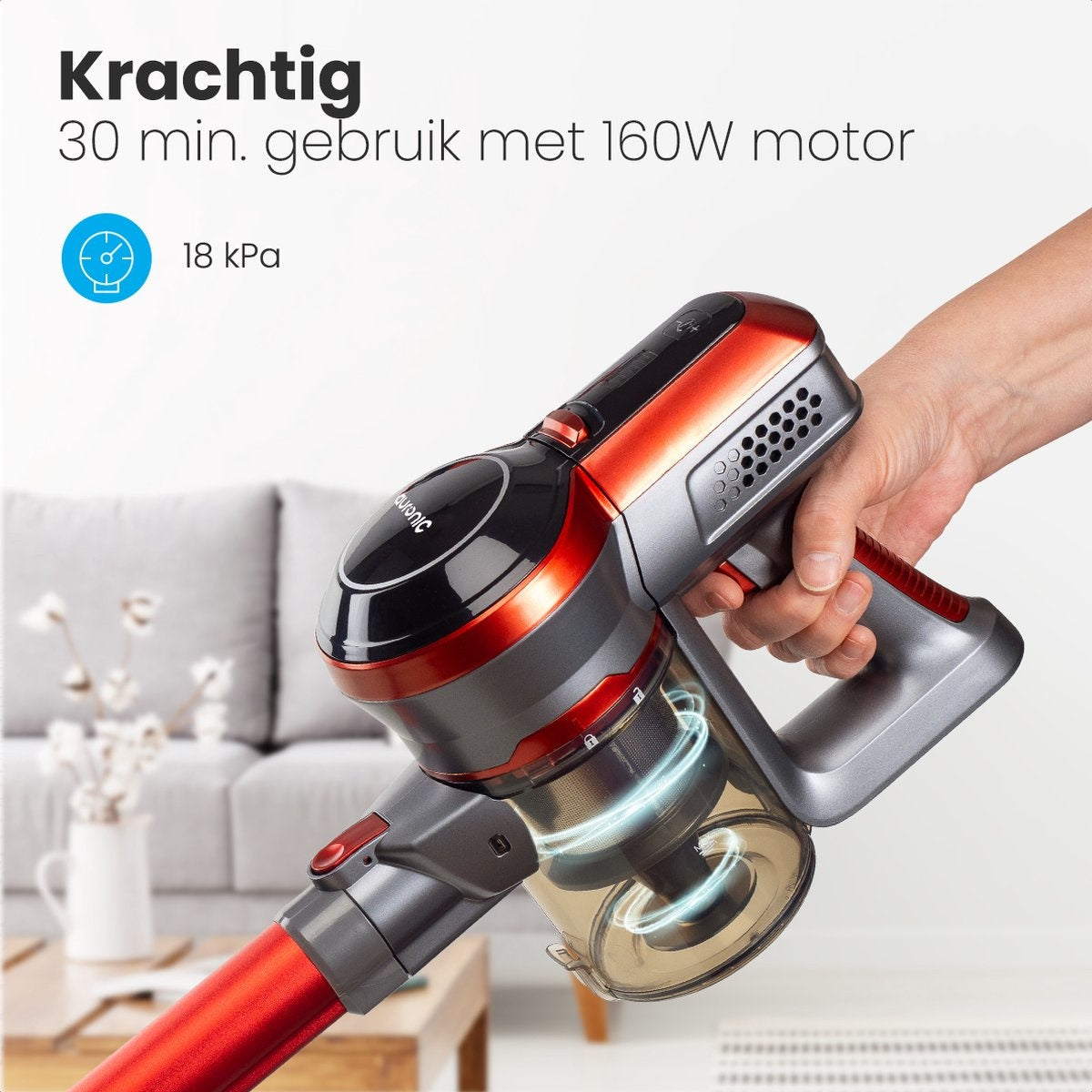 Auronic Stabstaubsauger kabellos - Beutellos - 4-in-1 - Akkubetrieben - 160W - Rot/Grau