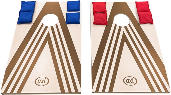 AXI Cornhole-Set Plus mit 2 Brettern (91 x 60 cm) – Kompaktes Beanbag-Wurfspiel für drinnen und draußen – Inklusive 8 Cornhole-Säckchen und Tragetasche – Cornhole-Brett aus Holz mit klappbaren Beinen – Gartenspiel für Kinder und Erwachsene
