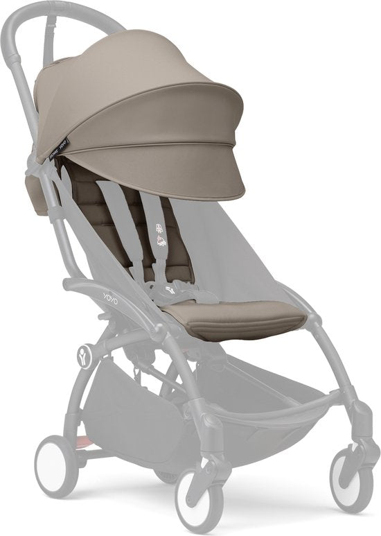 Stokke YOYO 6+ Farbpaket, Taupe – Textilien: Sitzkissen, ausziehbares Verdeck und Rückentasche mit Reißverschluss – Für den YOYO-Rahmen (separat erhältlich)