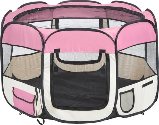 tectake Faltbarer Welpenauslauf - Rosa - 125 x 125 x 64 cm - inkl. Tragetasche