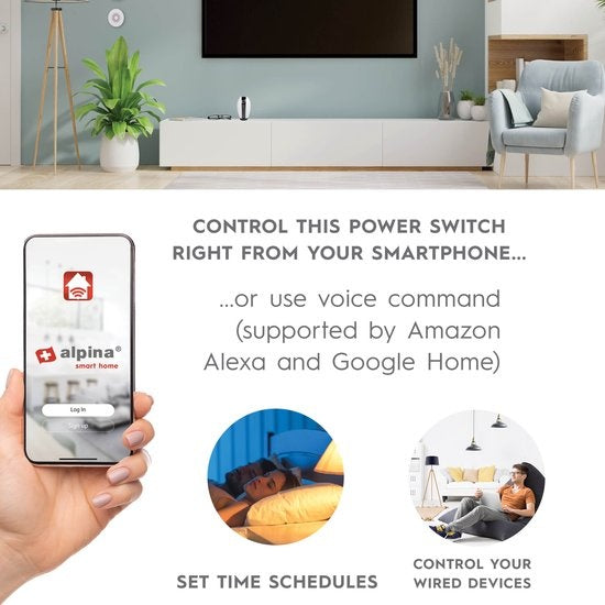 alpina Smart Home - Smart Switch - 230V/10A - Montage im Kabel - Zeitplaneinstellung - alpina Smart Home App - Google Home - Amazon Alexa