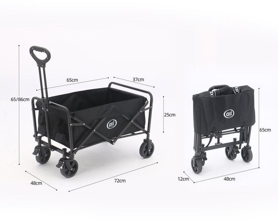 AXI SB120 Zusammenklappbarer Handwagen – Schwarz – Mit Zugstange, Bremsen und Schutzhülle – 60 kg Tragkraft – Einfach zu transportieren – Metall